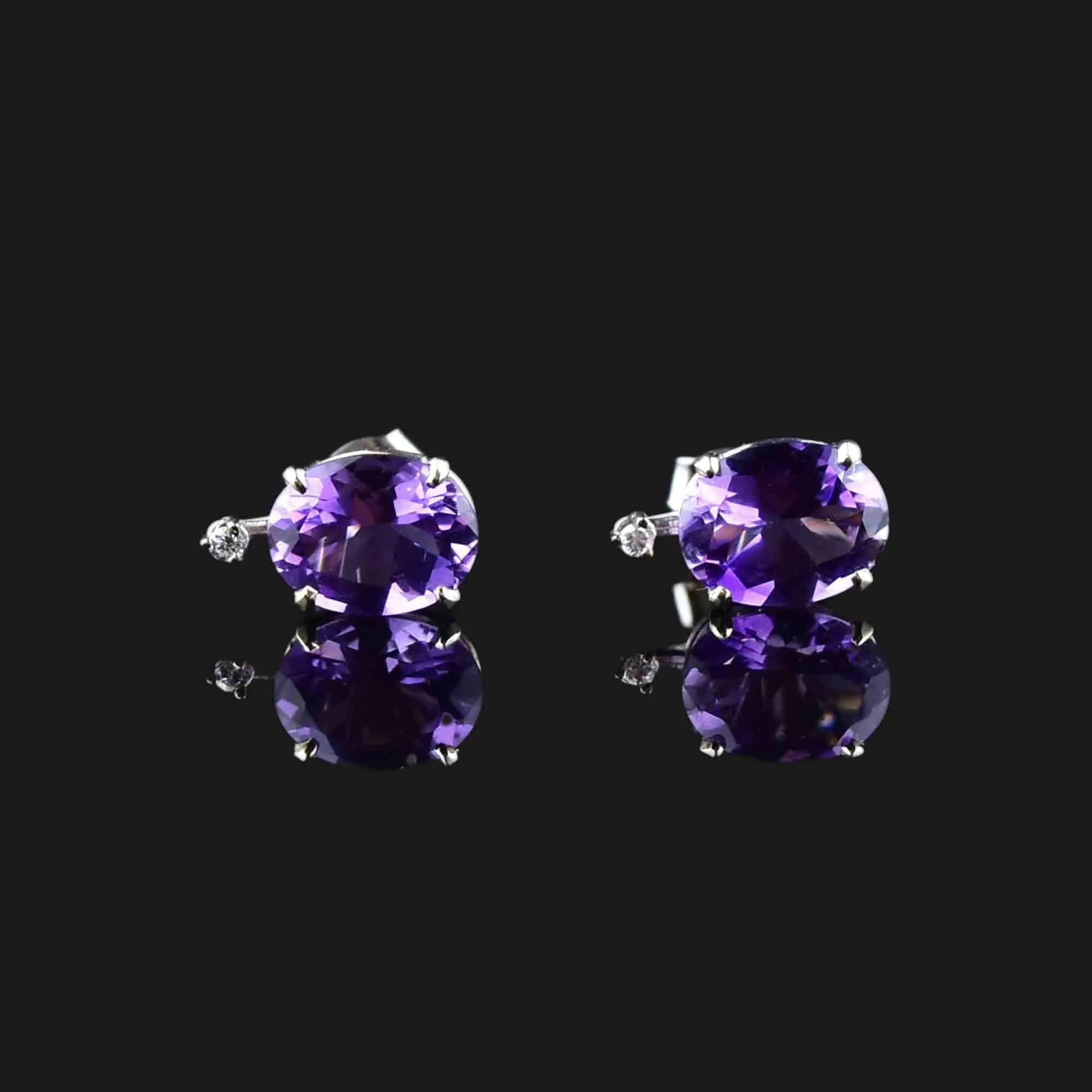 Vintage 14K White Gold Diamond Amethyst Stud Earrings