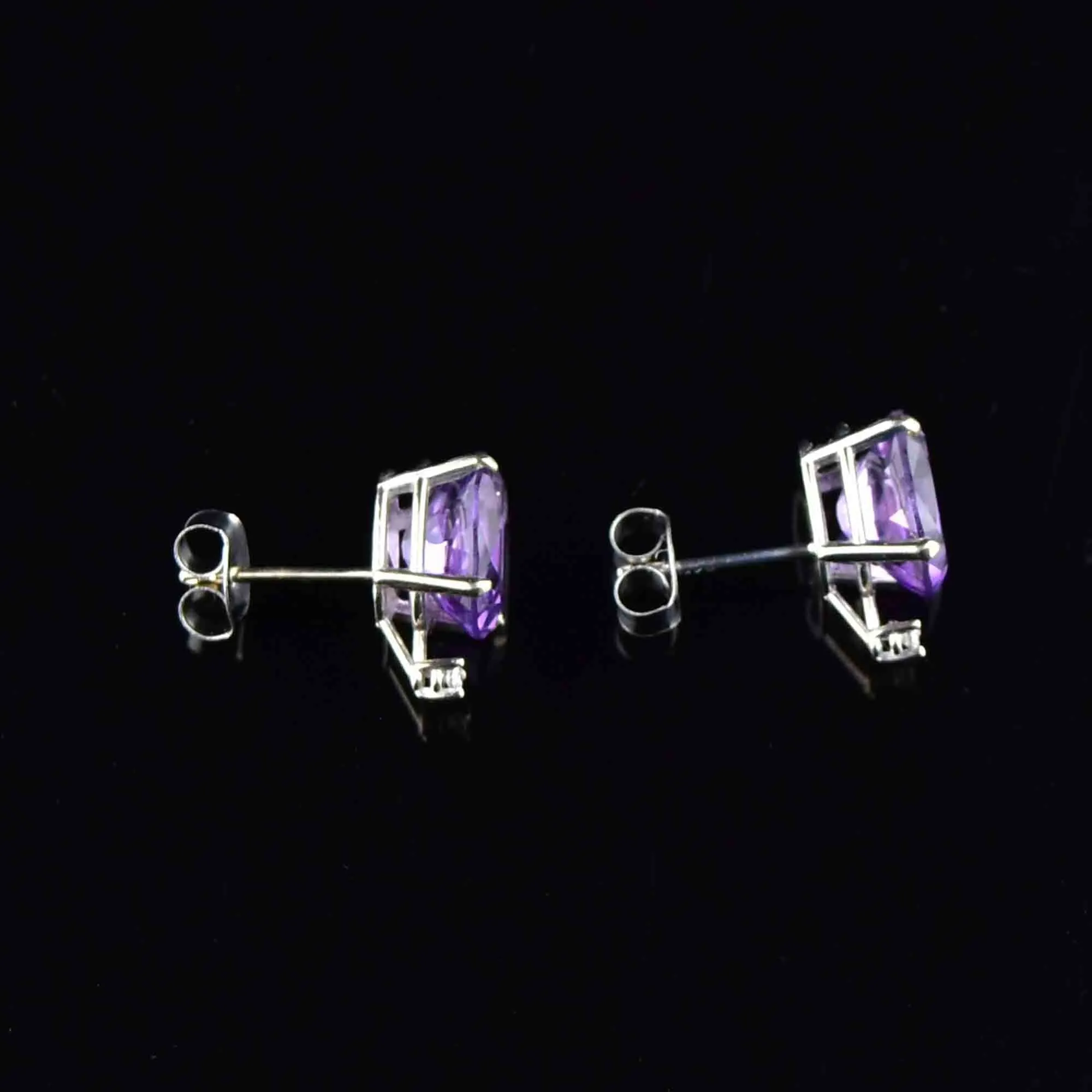 Vintage 14K White Gold Diamond Amethyst Stud Earrings