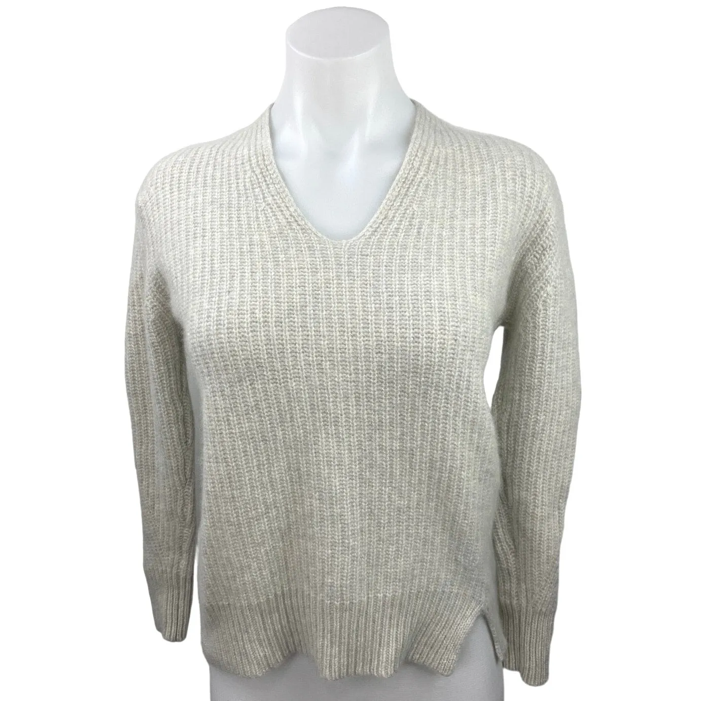 White + Warren 100% Cashmere V Neck Slit Knit Cozy Pullover Sweater Top Size S