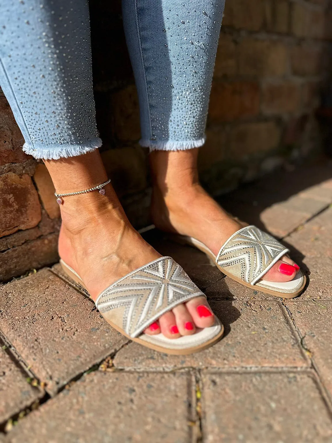 White Embellished Slip Ons