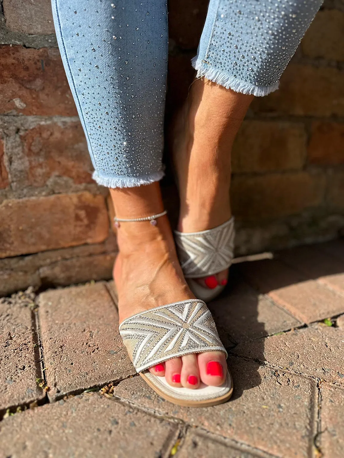 White Embellished Slip Ons