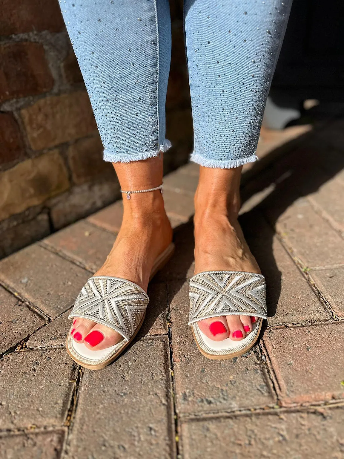 White Embellished Slip Ons