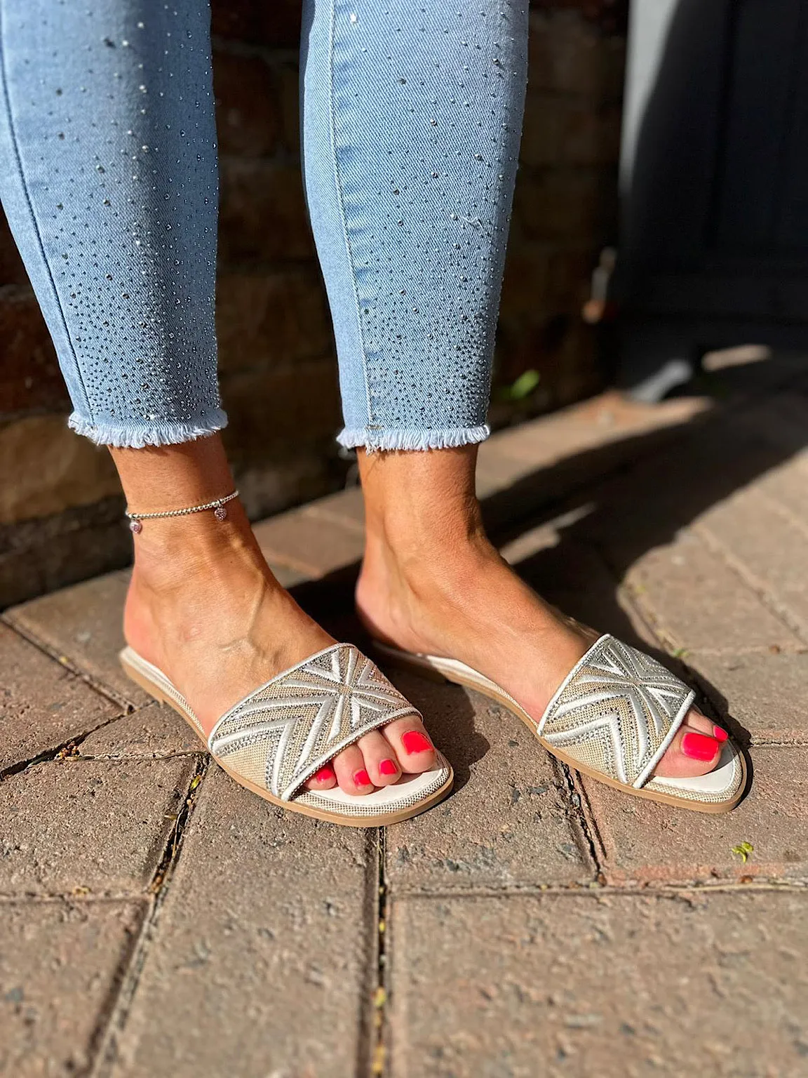 White Embellished Slip Ons