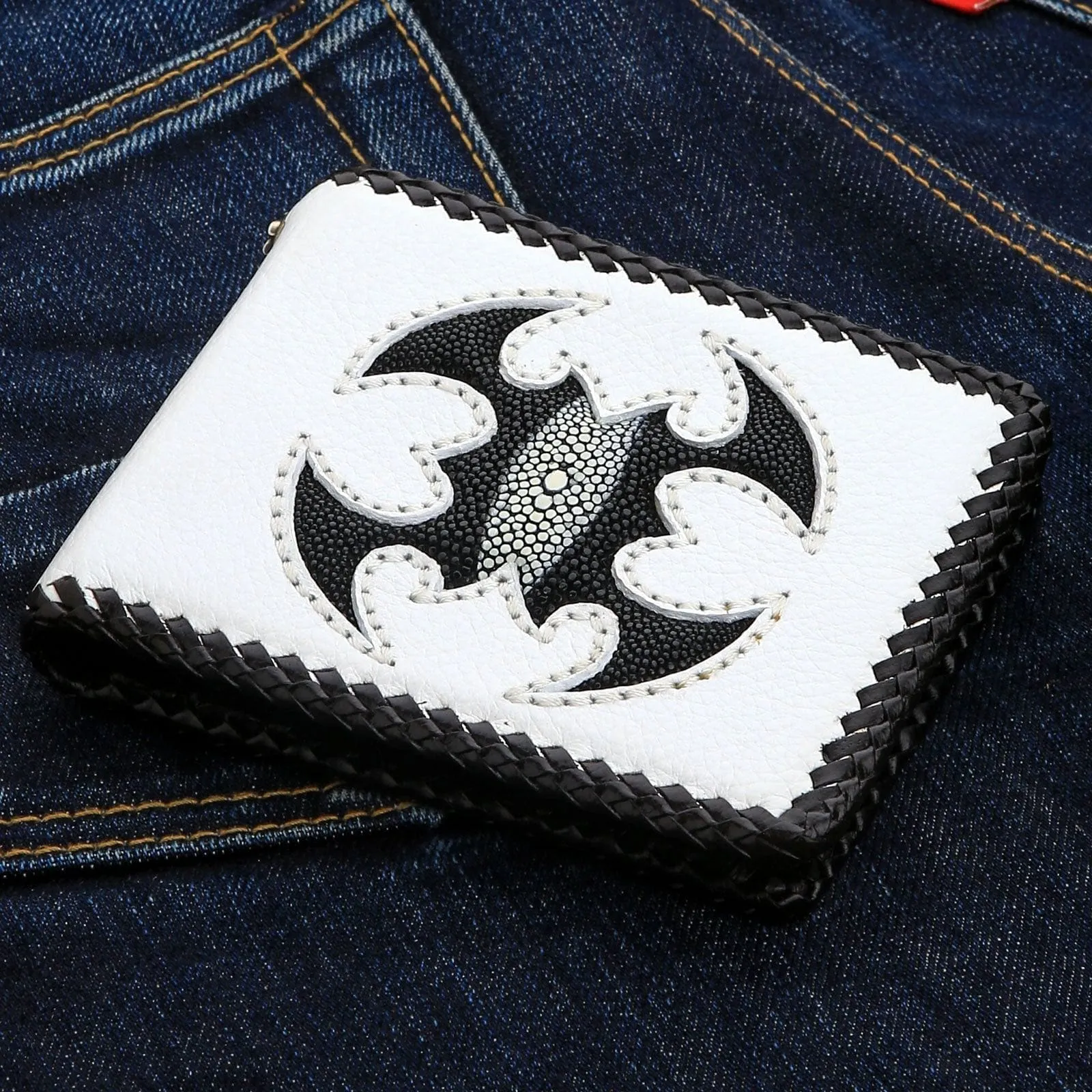 White Leather Scorpion Stingray Biker Wallets