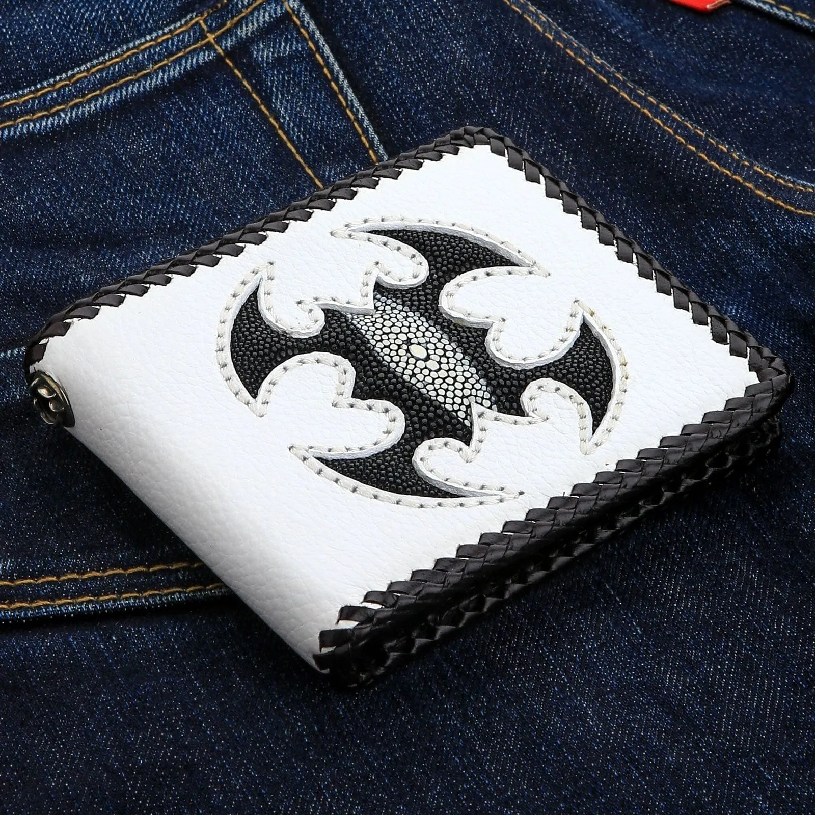 White Leather Scorpion Stingray Biker Wallets