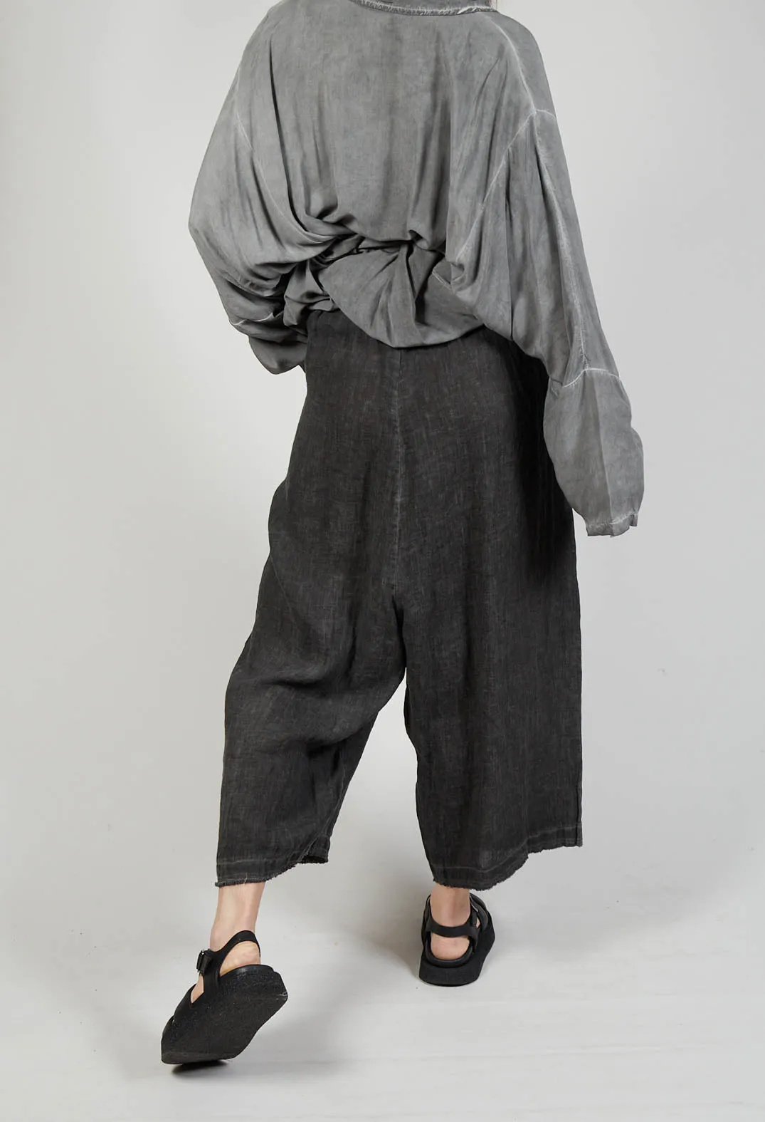 Wide Leg Capri Trousers in Lino Grey Storm