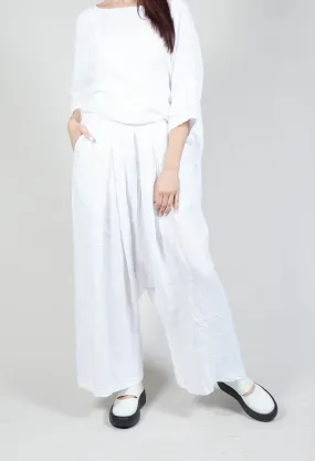 Wide Leg Drop Crotch Linen Trousers in White