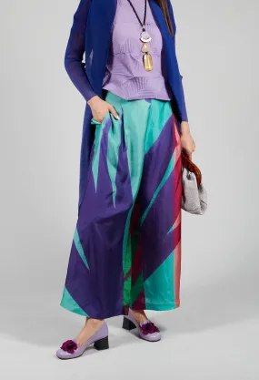 Wide Leg Silk Trousers with Bold Purple Print