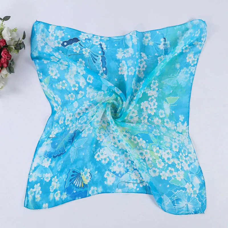 Women Butterfly Printing Square Scarf Head Wrap Kerchief Neck Shawl Feida