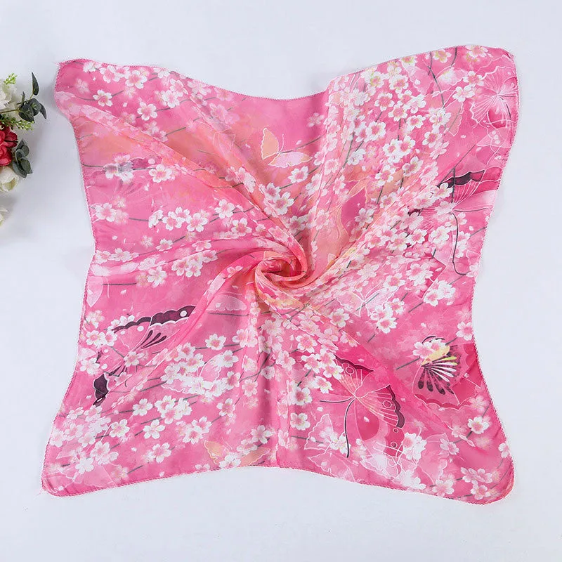 Women Butterfly Printing Square Scarf Head Wrap Kerchief Neck Shawl Feida