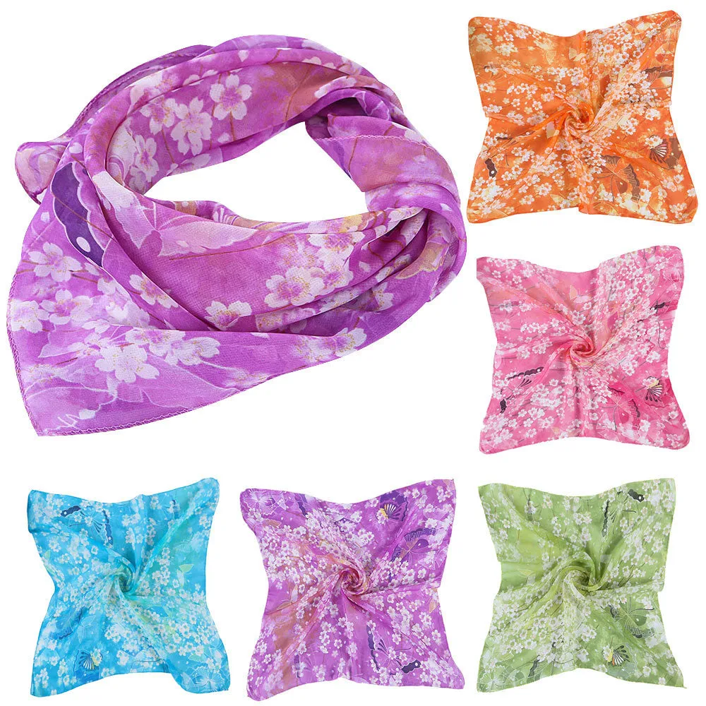 Women Butterfly Printing Square Scarf Head Wrap Kerchief Neck Shawl Feida