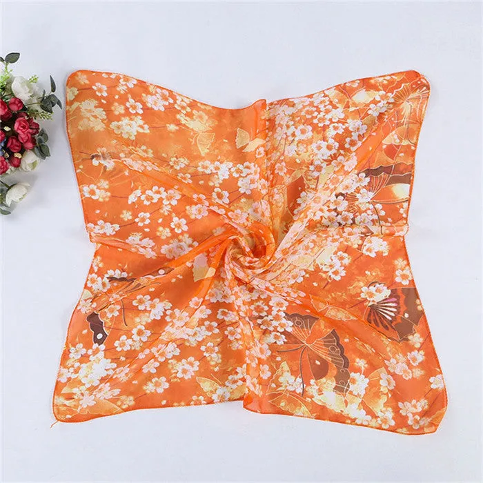 Women Butterfly Printing Square Scarf Head Wrap Kerchief Neck Shawl Feida