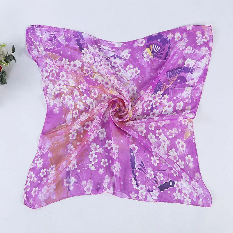 Women Butterfly Printing Square Scarf Head Wrap Kerchief Neck Shawl Feida