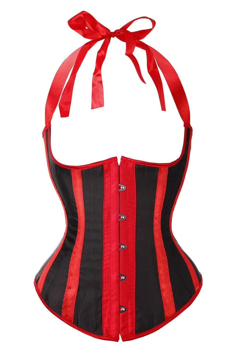 Women Sexy Shapewear Plus Size Satin Stripe Underbust Corset Bustier Halter Neck Straps Bodyshaper Clothing S-6XL