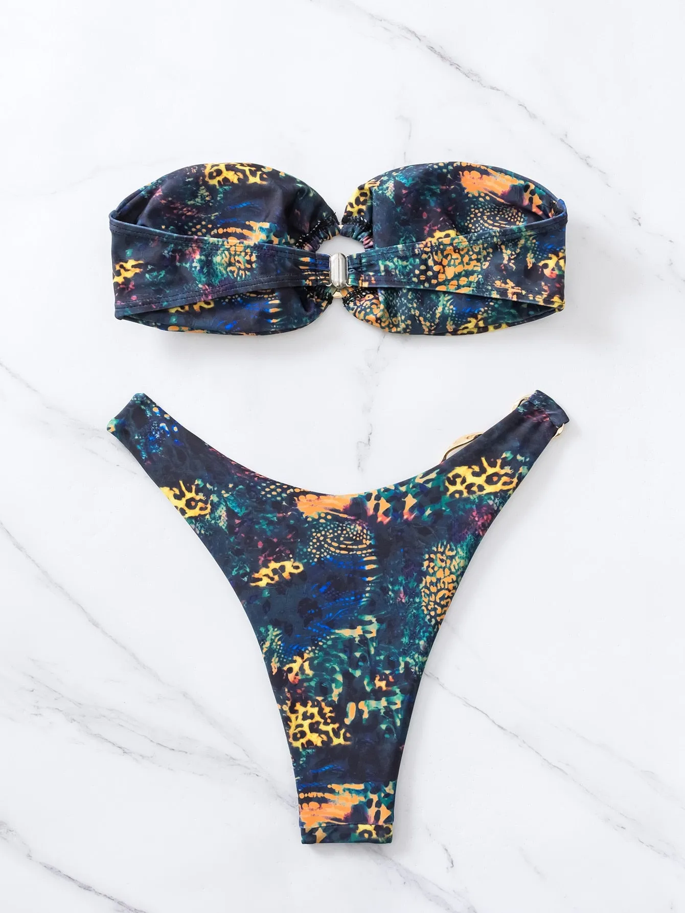 Women's Brazilian Ring Linked Printed Pattern Push-Up Bathing Suit