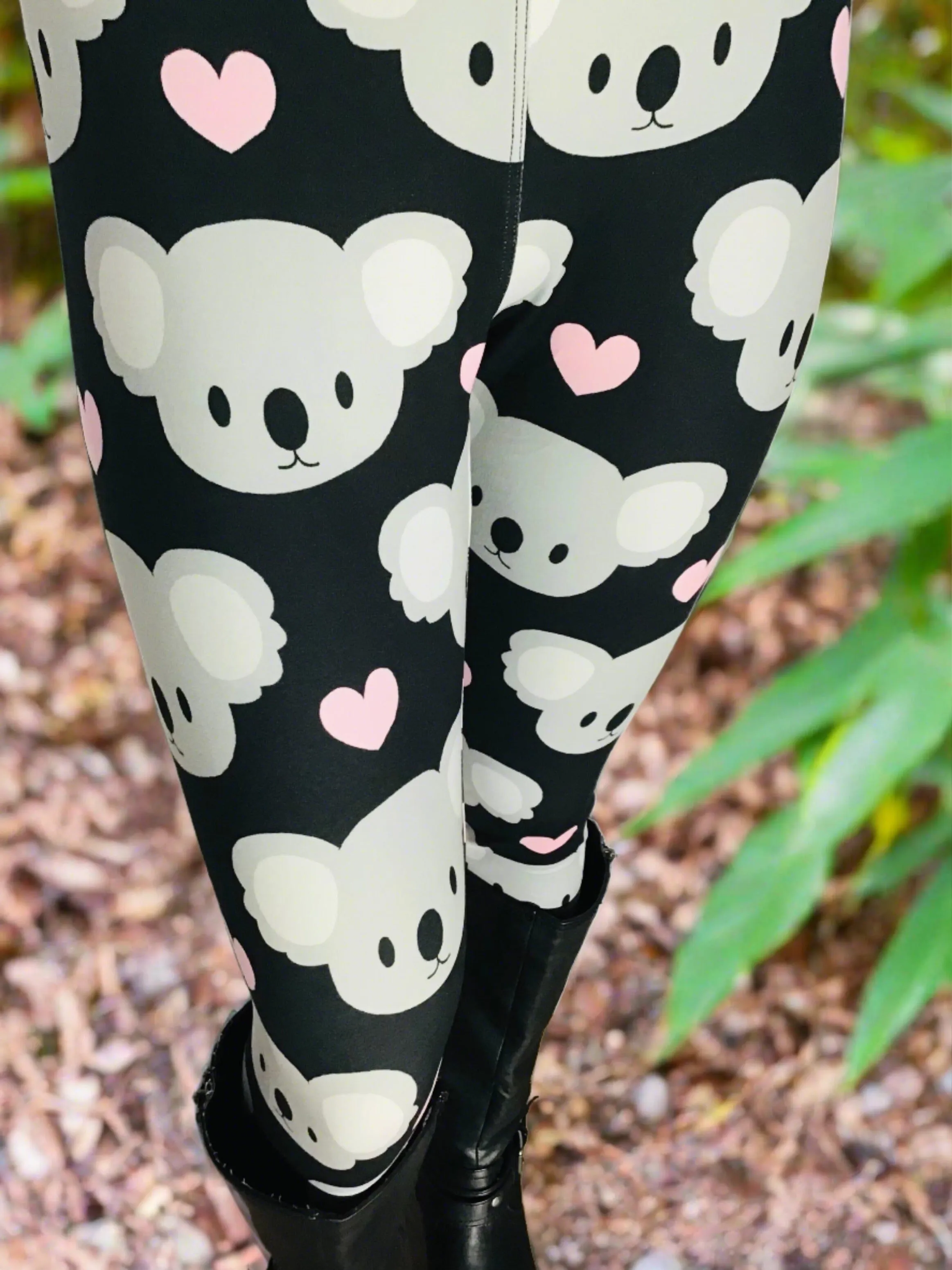 Womens Koala Bear Leggings, Soft Yoga Pants, Sizes 0-20, Yoga Waist, Black/White, Exclusive Leggings