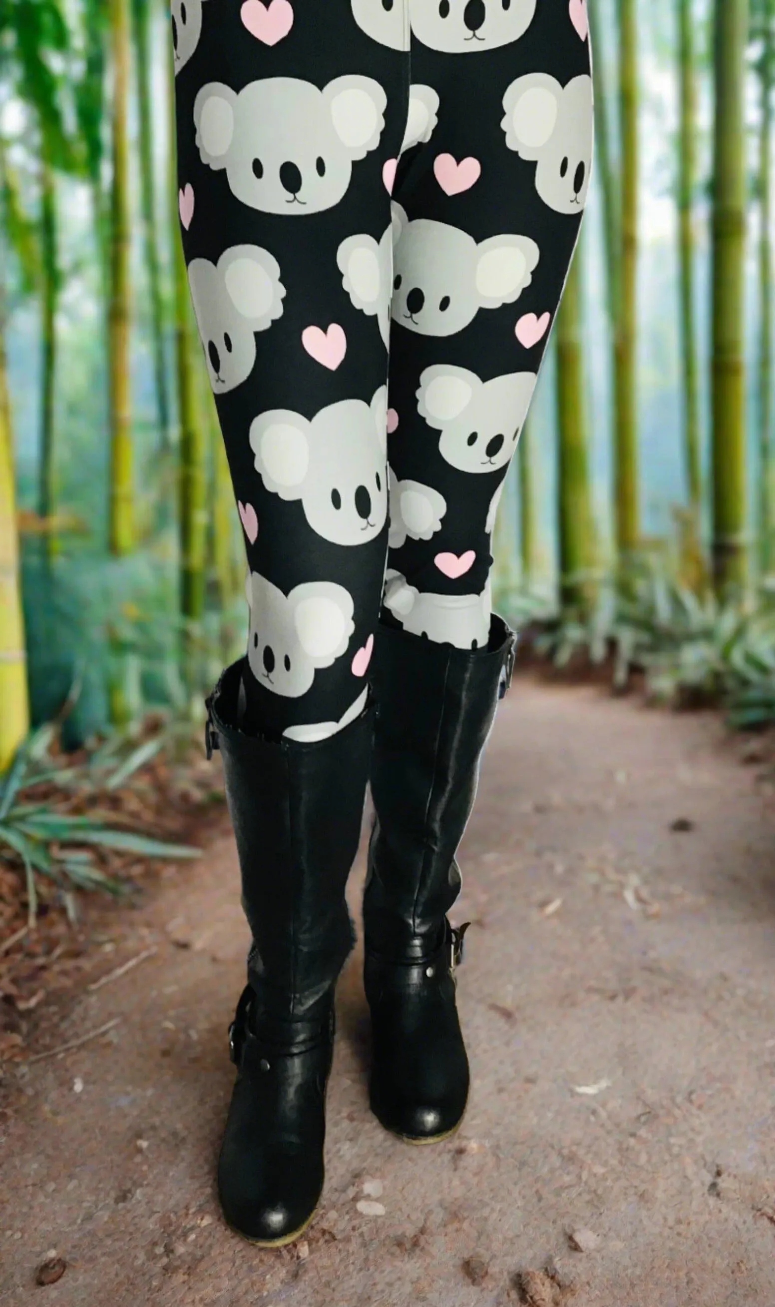 Womens Koala Bear Leggings, Soft Yoga Pants, Sizes 0-20, Yoga Waist, Black/White, Exclusive Leggings