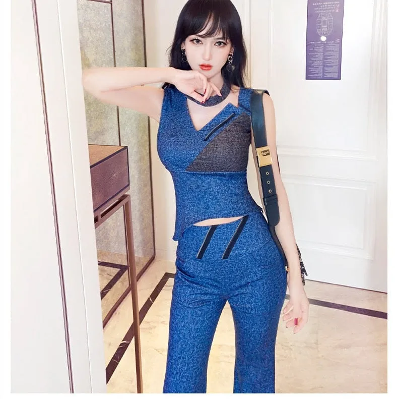 Women's Office Casual Sleeveless Skinny High Waist Two Piece Suit