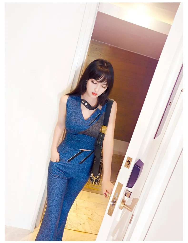 Women's Office Casual Sleeveless Skinny High Waist Two Piece Suit