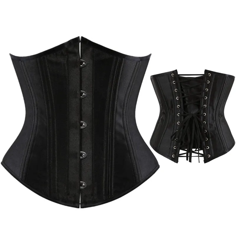 Women's Spiral Steel Boned Satin Lace Up Waist Trainer Cincher Corselet Slim Underbust Corset Plus Size S-6XL