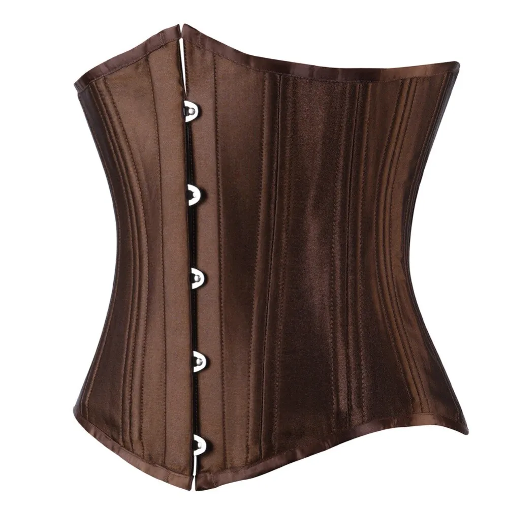 Women's Spiral Steel Boned Satin Lace Up Waist Trainer Cincher Corselet Slim Underbust Corset Plus Size S-6XL