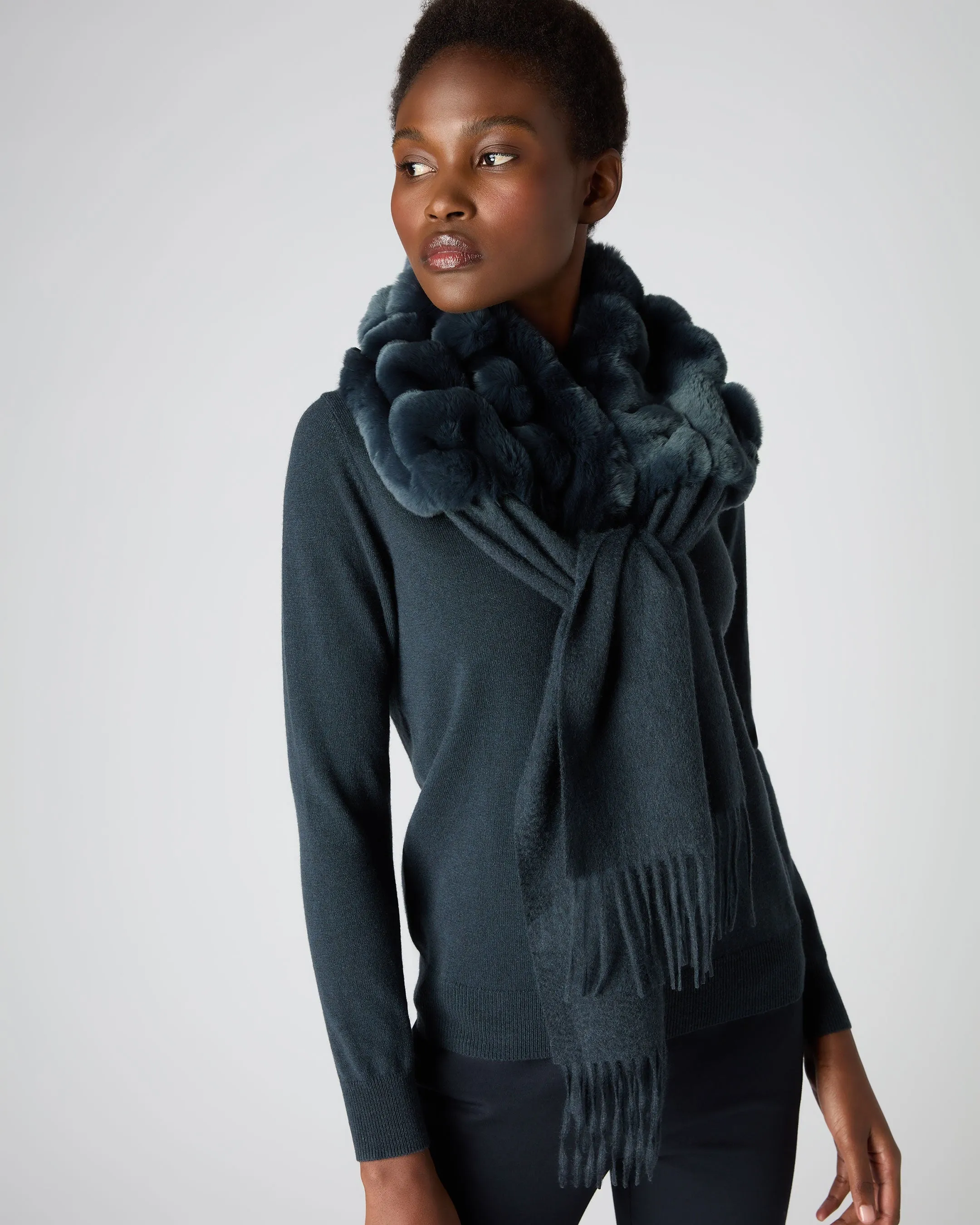 Women's St Moritz Fur Neck Scarf Grigio Blue