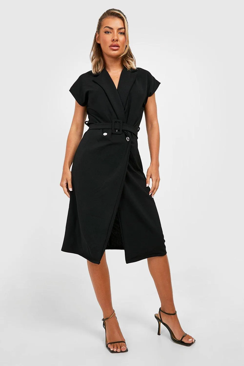 Wrap Front Belted Blazer Dress