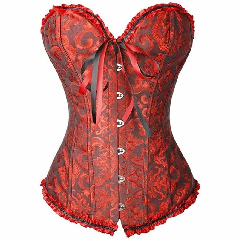 XS-7XL Hot Sexy Satin Lace overlay Overbust Corset Top Zipper Side Bowknot Decorated Clubwear Showgirl Body Shaper Plus Size