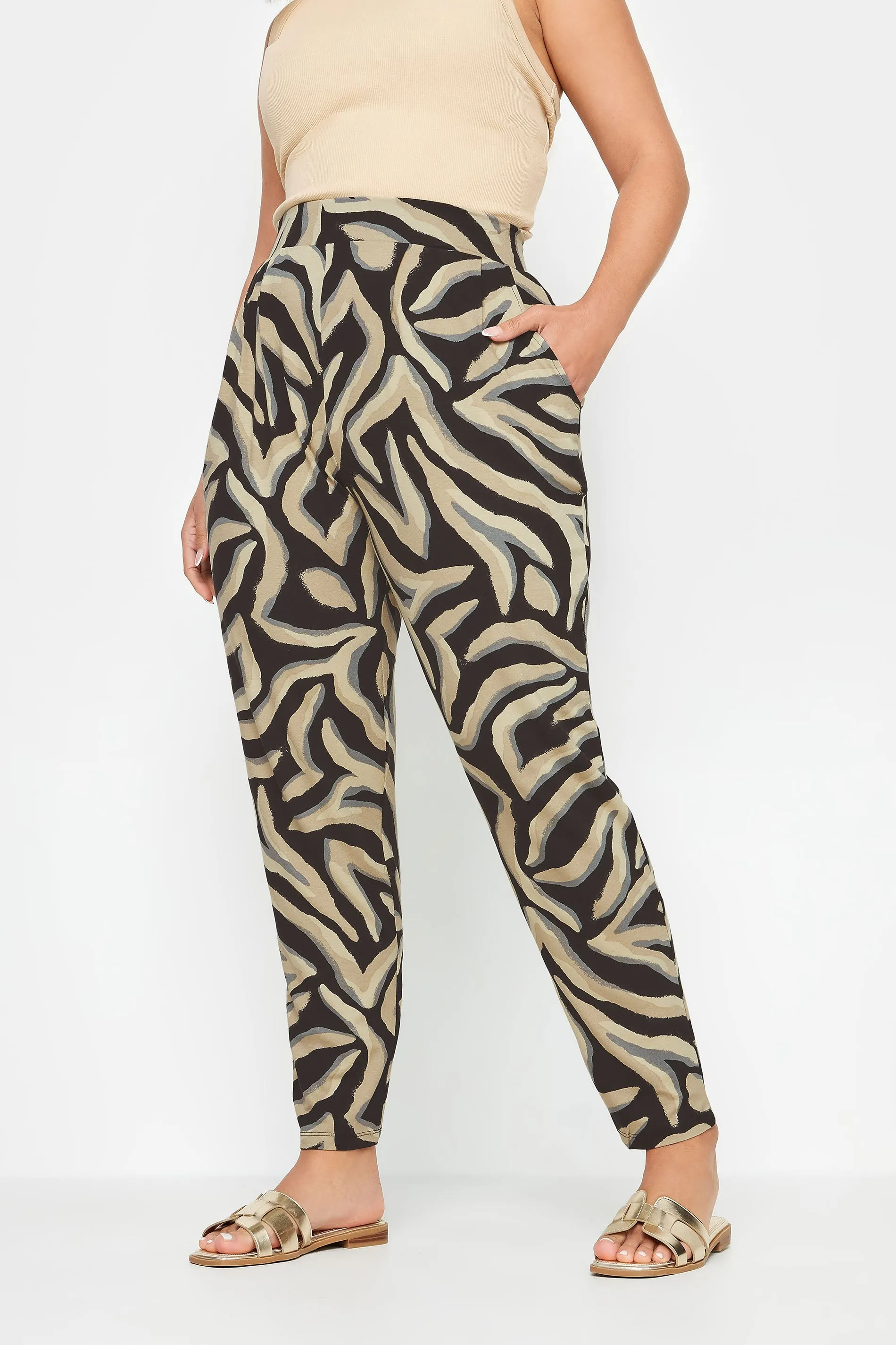 YOURS Curve Beige Brown Zebra Print Harem Trousers