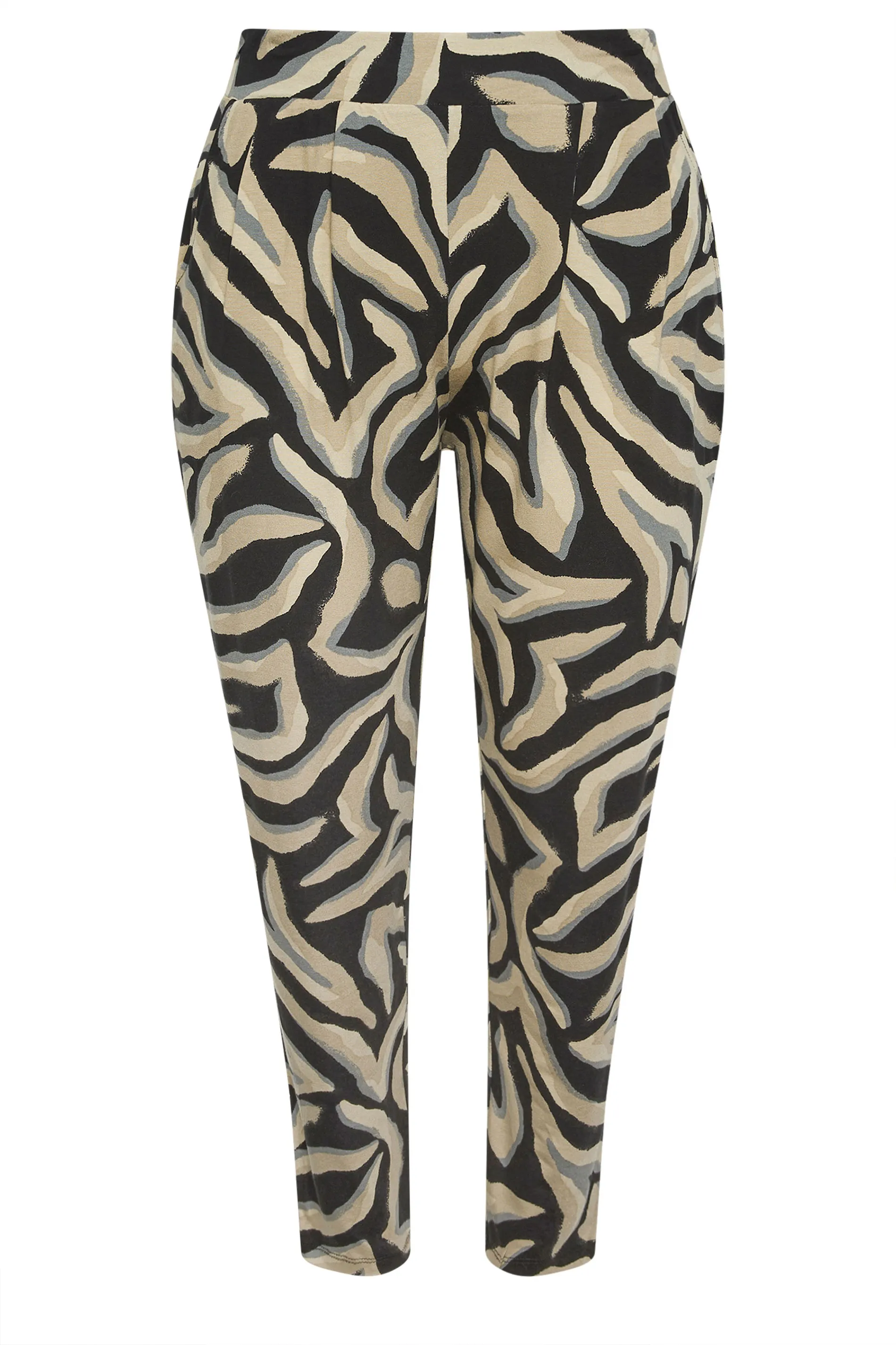 YOURS Curve Beige Brown Zebra Print Harem Trousers