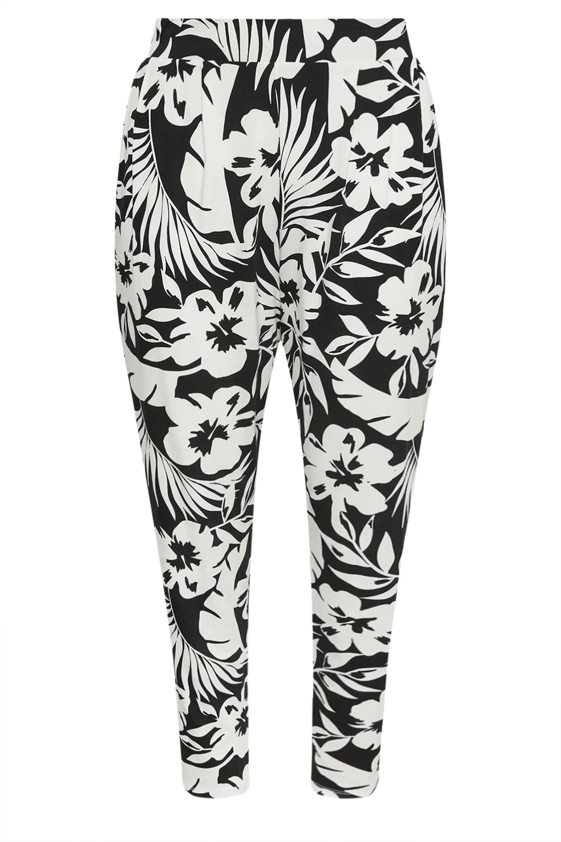 YOURS Curve Black & White Tropical Print Harem Trousers