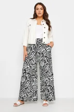 YOURS Curve Black Abstract Print Wide Leg Trousers