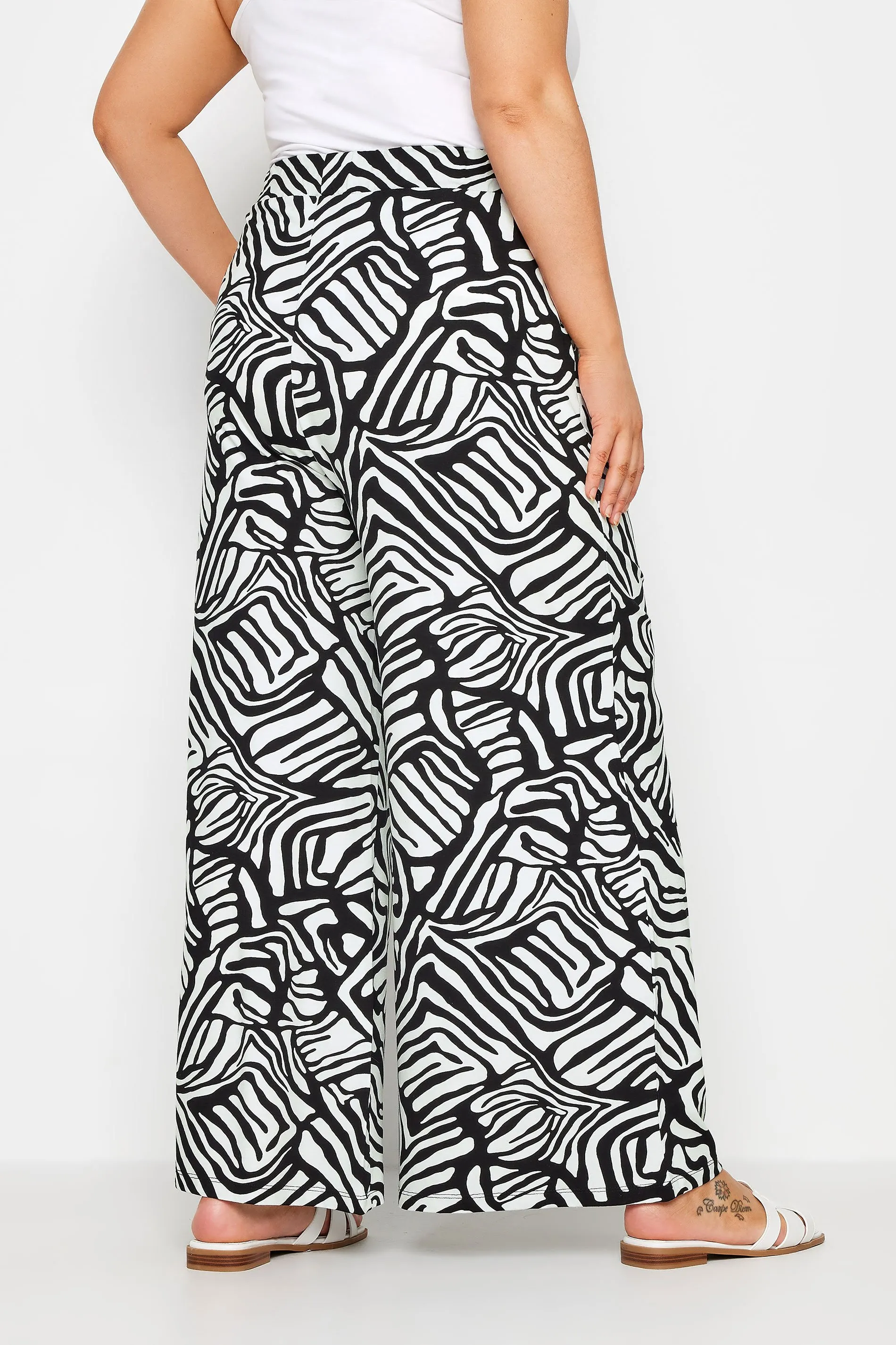 YOURS Curve Black Abstract Print Wide Leg Trousers