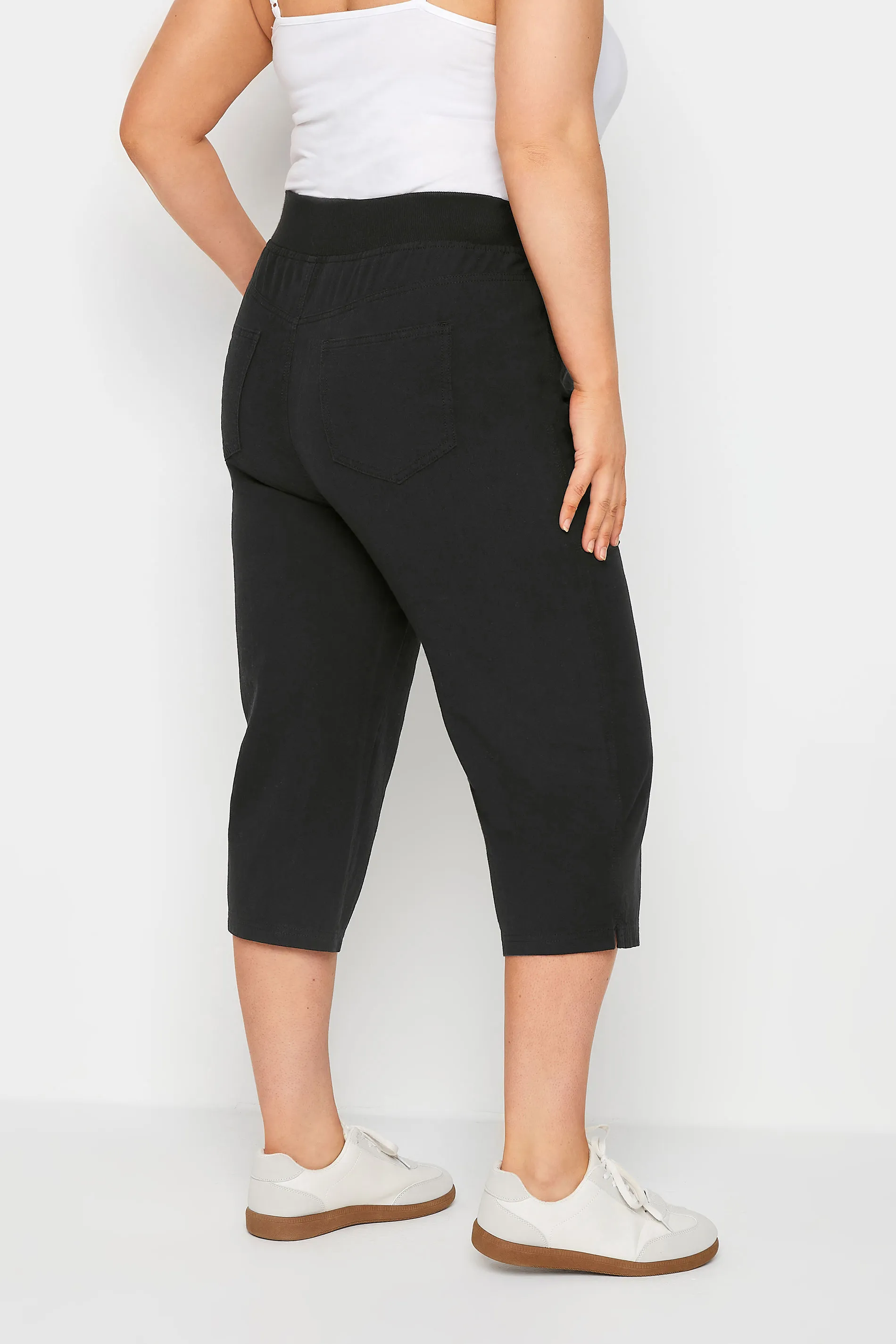 YOURS Curve Black Elasticated Cool Cotton Cropped Trousers