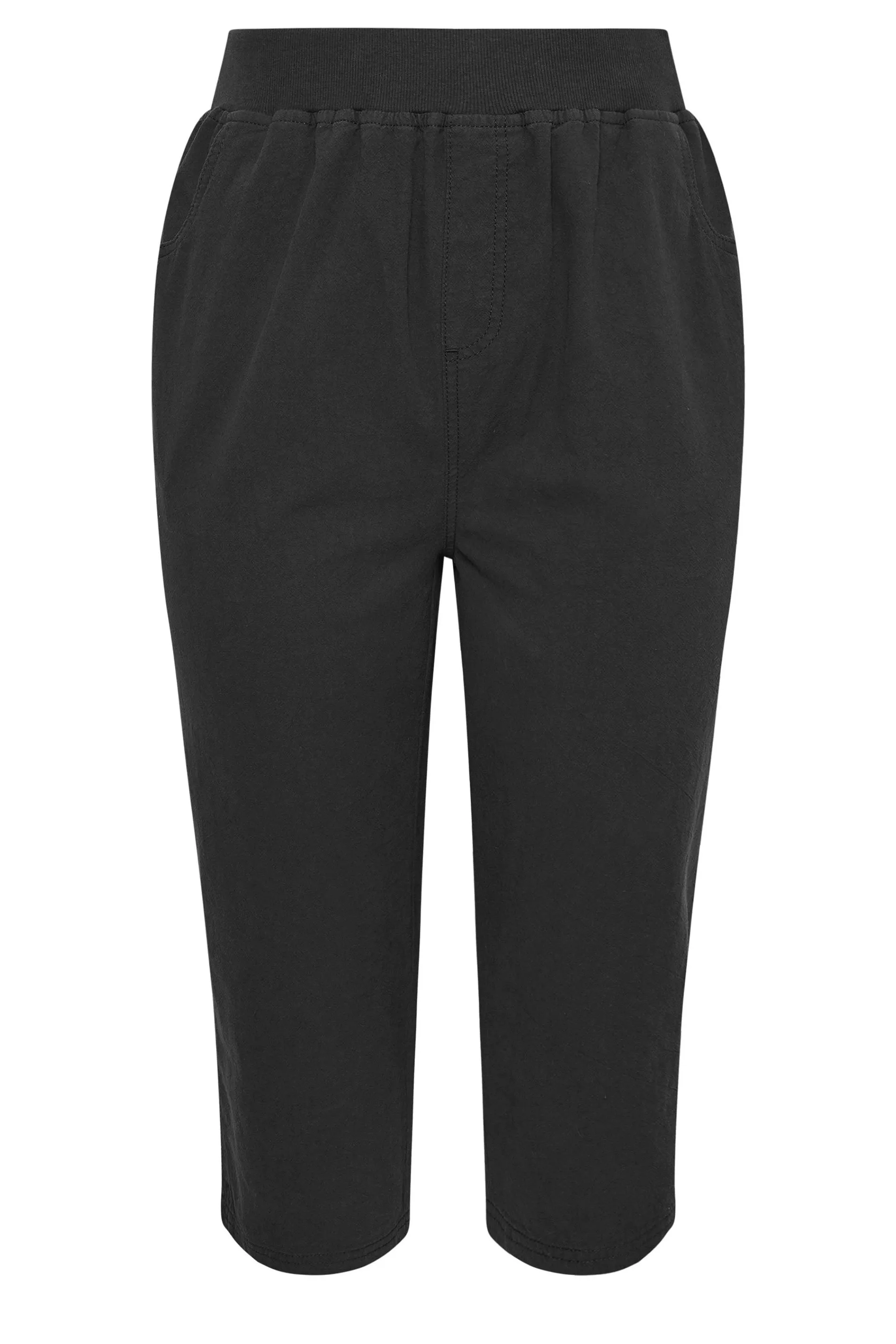 YOURS Curve Black Elasticated Cool Cotton Cropped Trousers