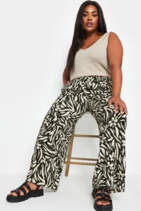 YOURS Curve Black Floral Print Wide Leg Trousers