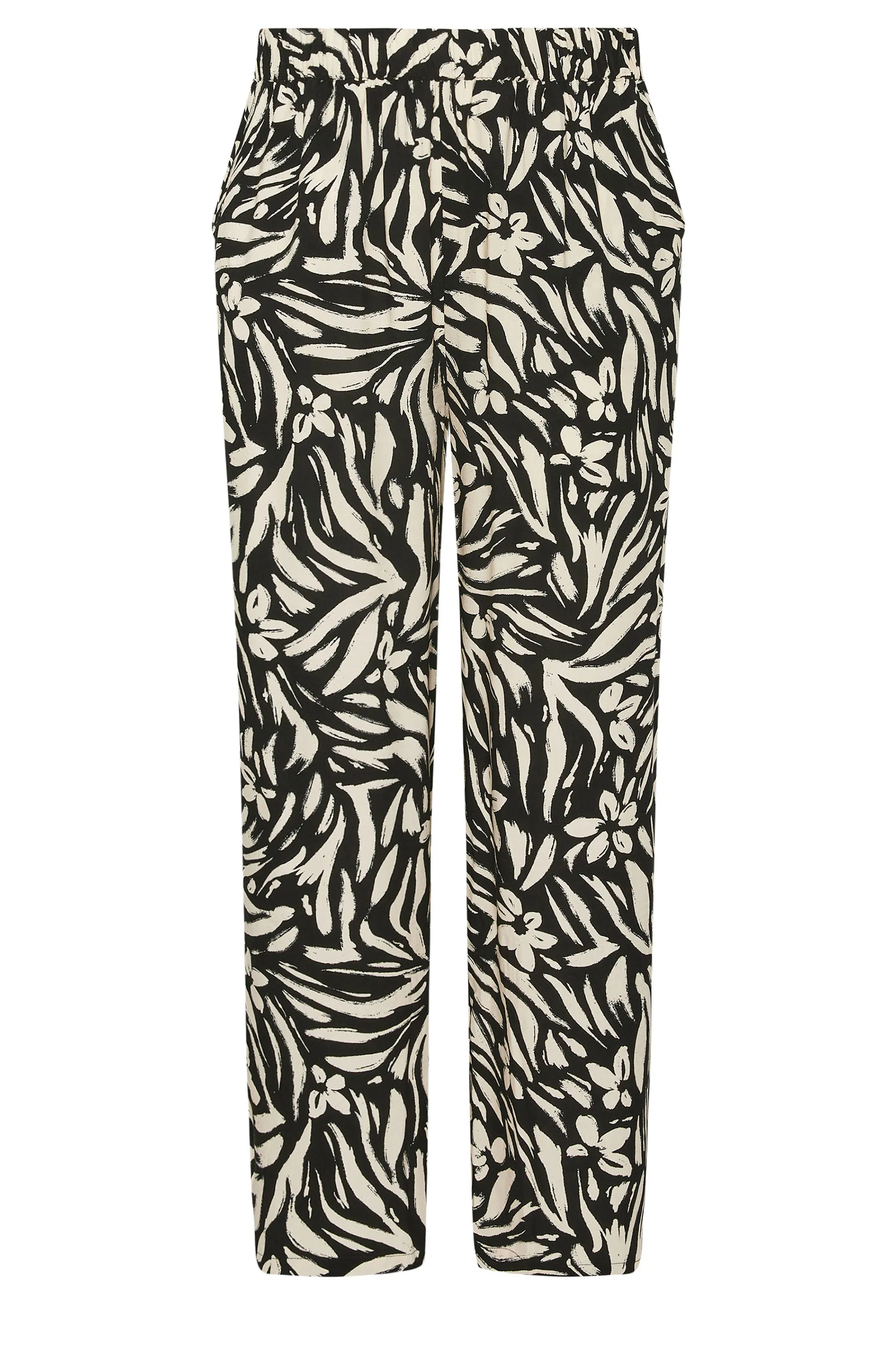 YOURS Curve Black Floral Print Wide Leg Trousers