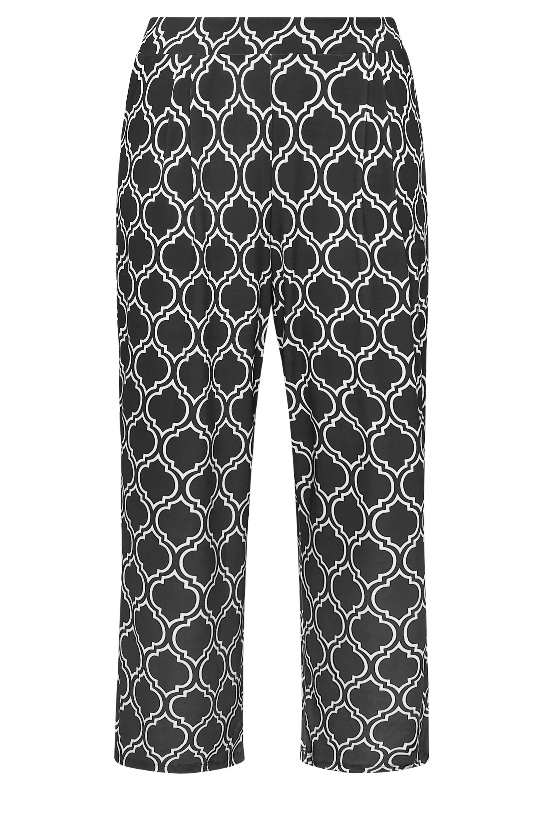 YOURS Curve Black Geometric Print Wide Leg Trousers