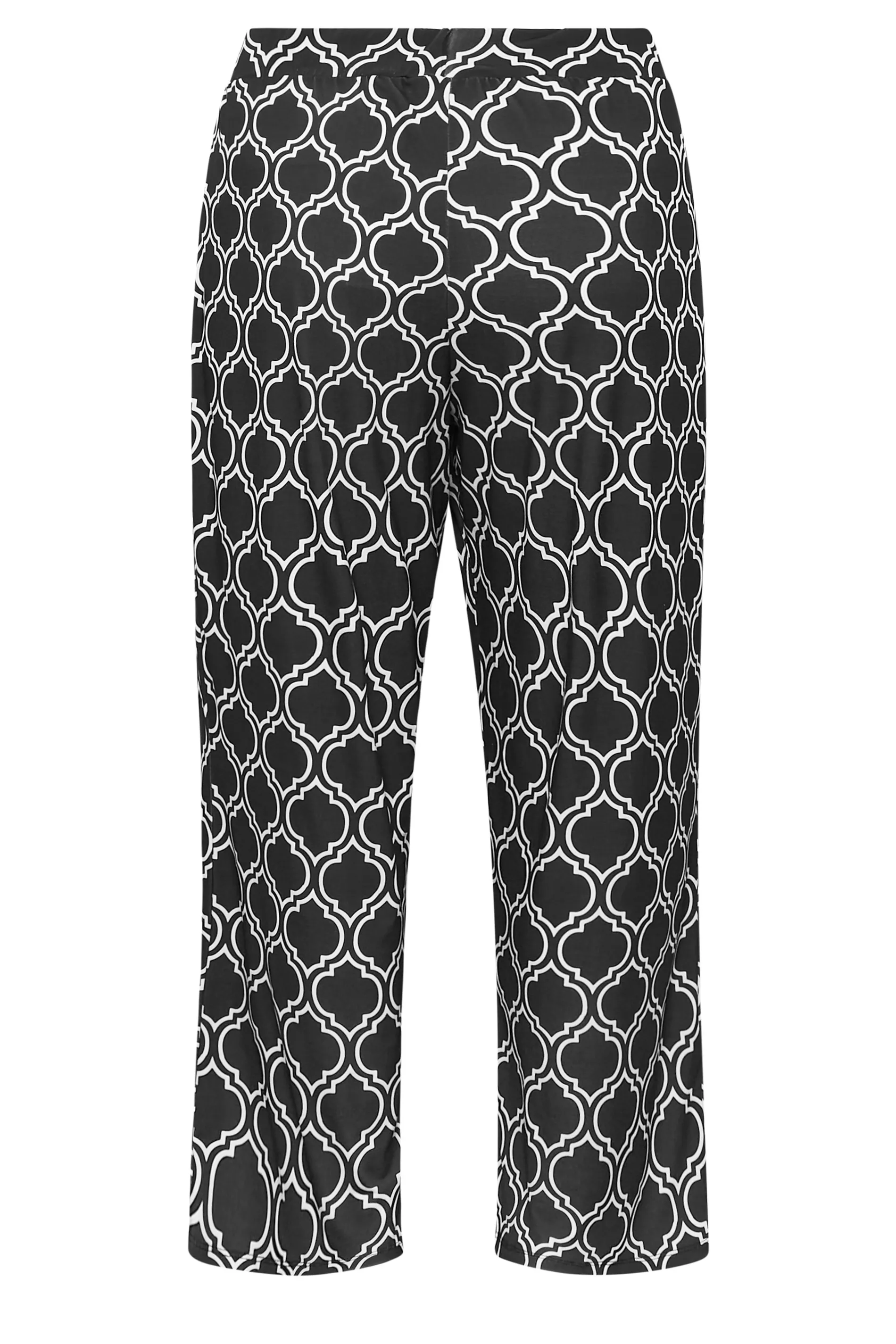 YOURS Curve Black Geometric Print Wide Leg Trousers