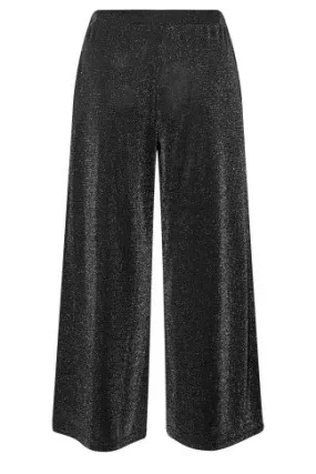 YOURS Curve Black Glitter Stretch Wide Leg Trousers