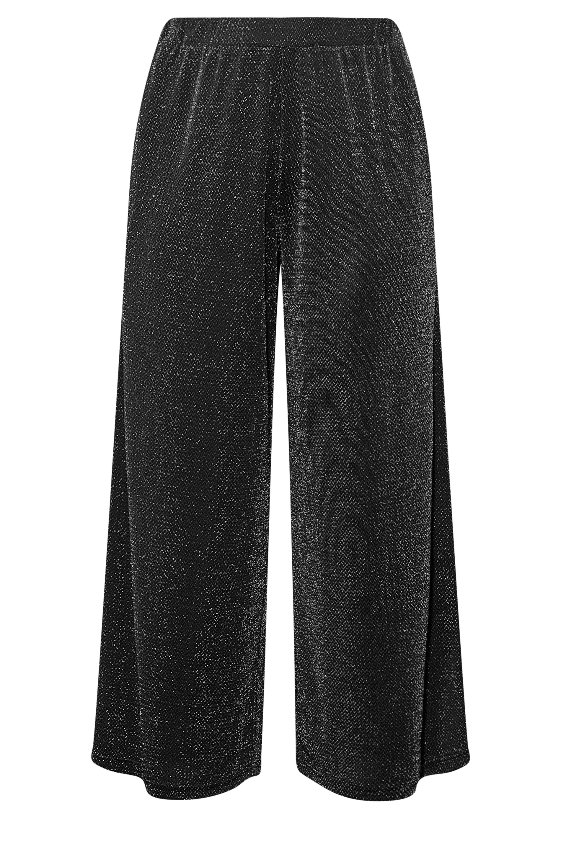 YOURS Curve Black Glitter Stretch Wide Leg Trousers