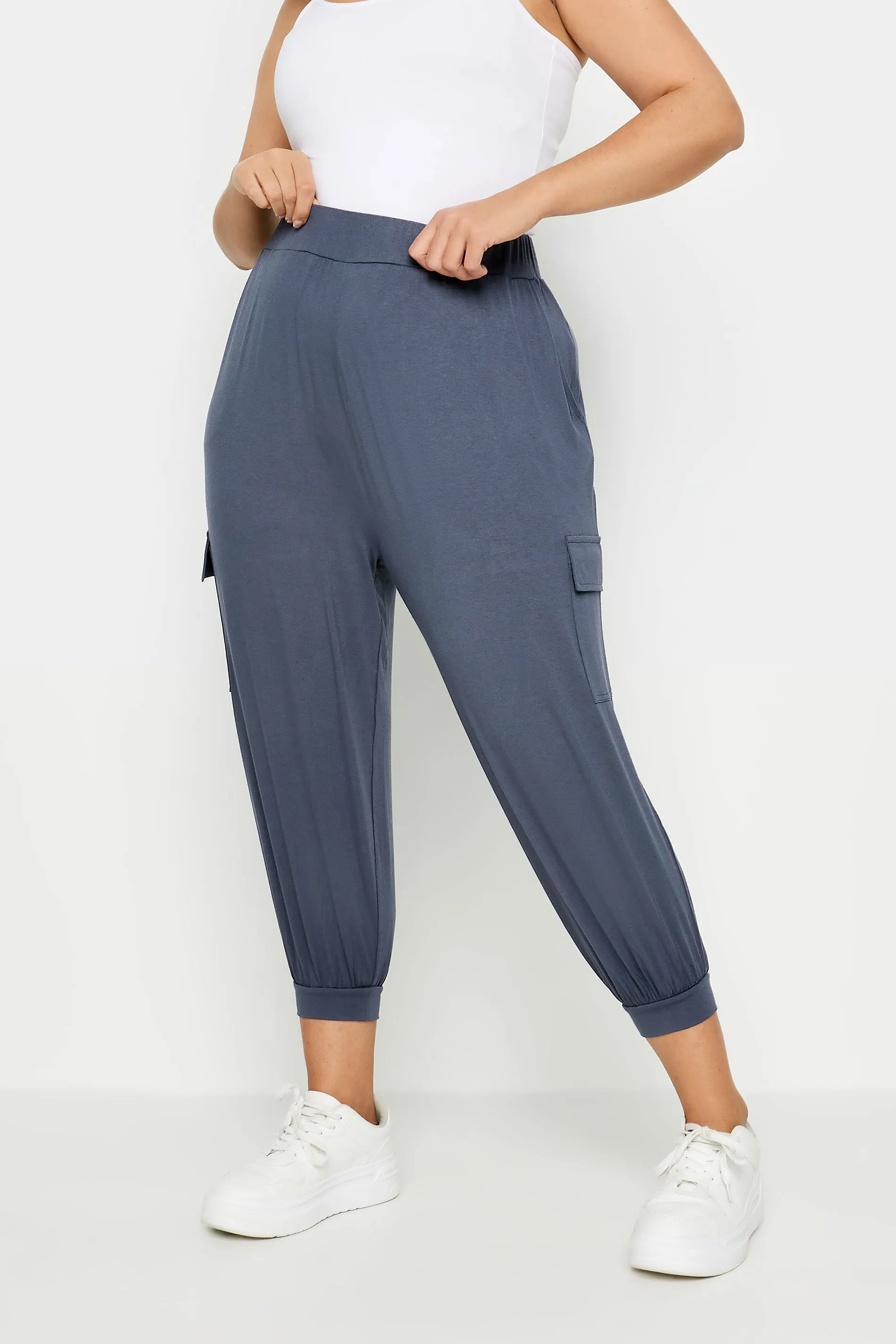 YOURS Curve Charcoal Grey Cropped Cargo Harem Trousers