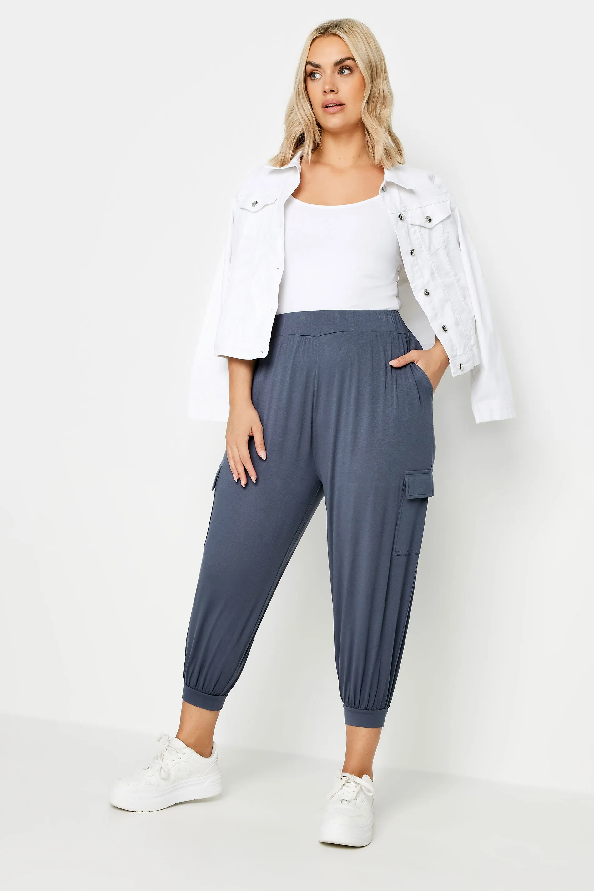 YOURS Curve Charcoal Grey Cropped Cargo Harem Trousers