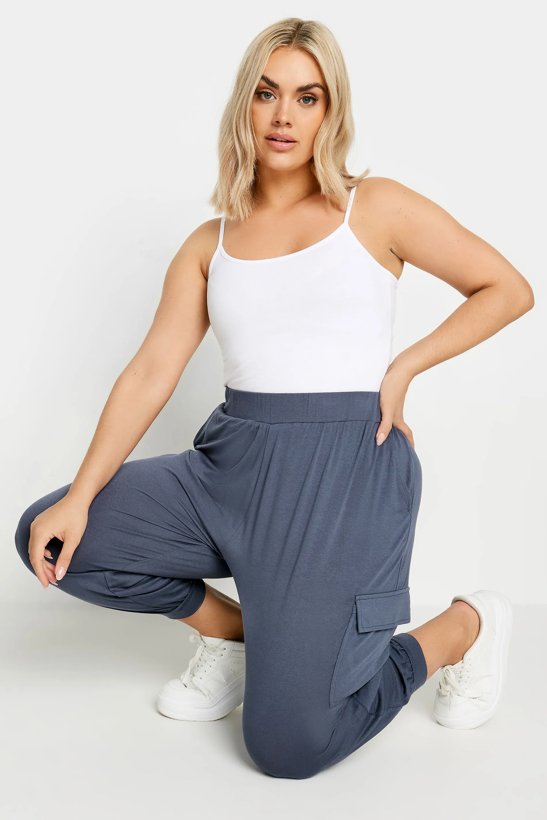 YOURS Curve Charcoal Grey Cropped Cargo Harem Trousers