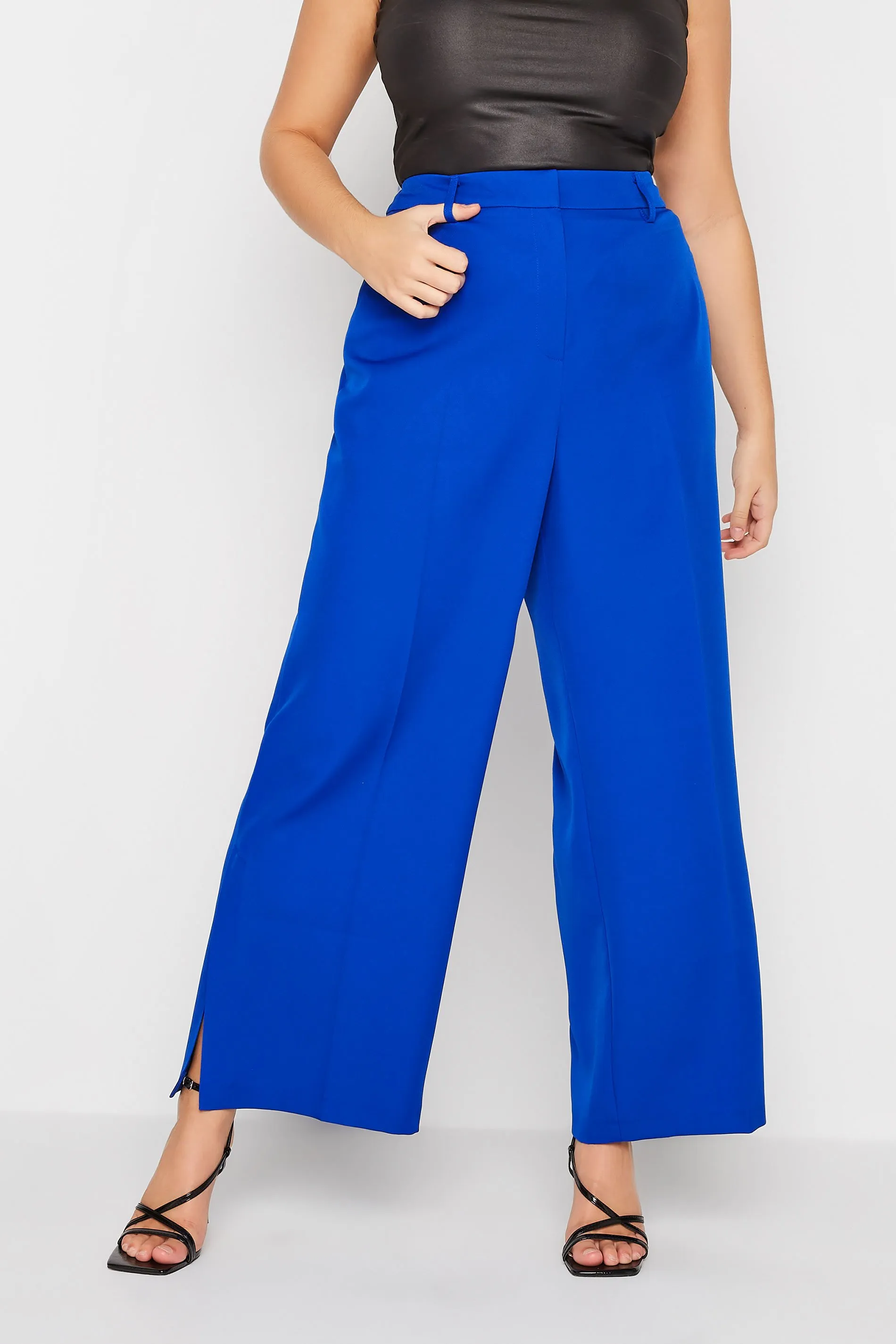 YOURS Curve Cobalt Blue Split Hem Flared Trousers