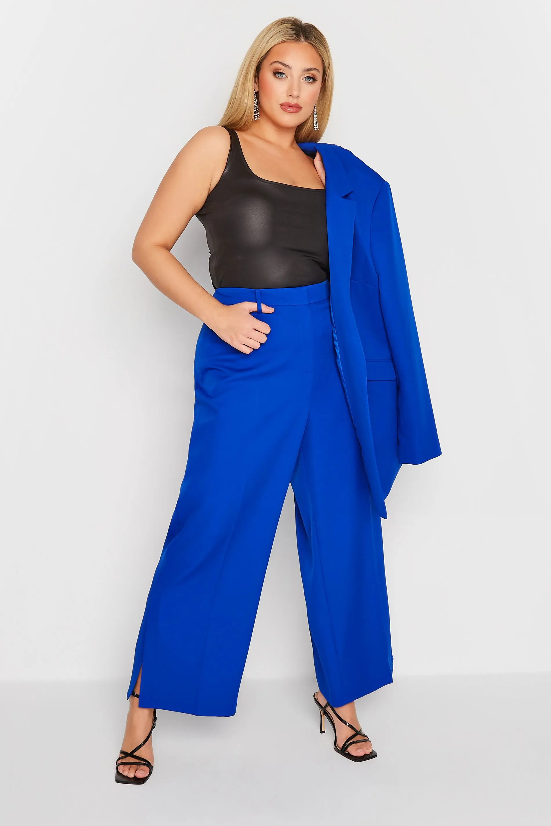 YOURS Curve Cobalt Blue Split Hem Flared Trousers