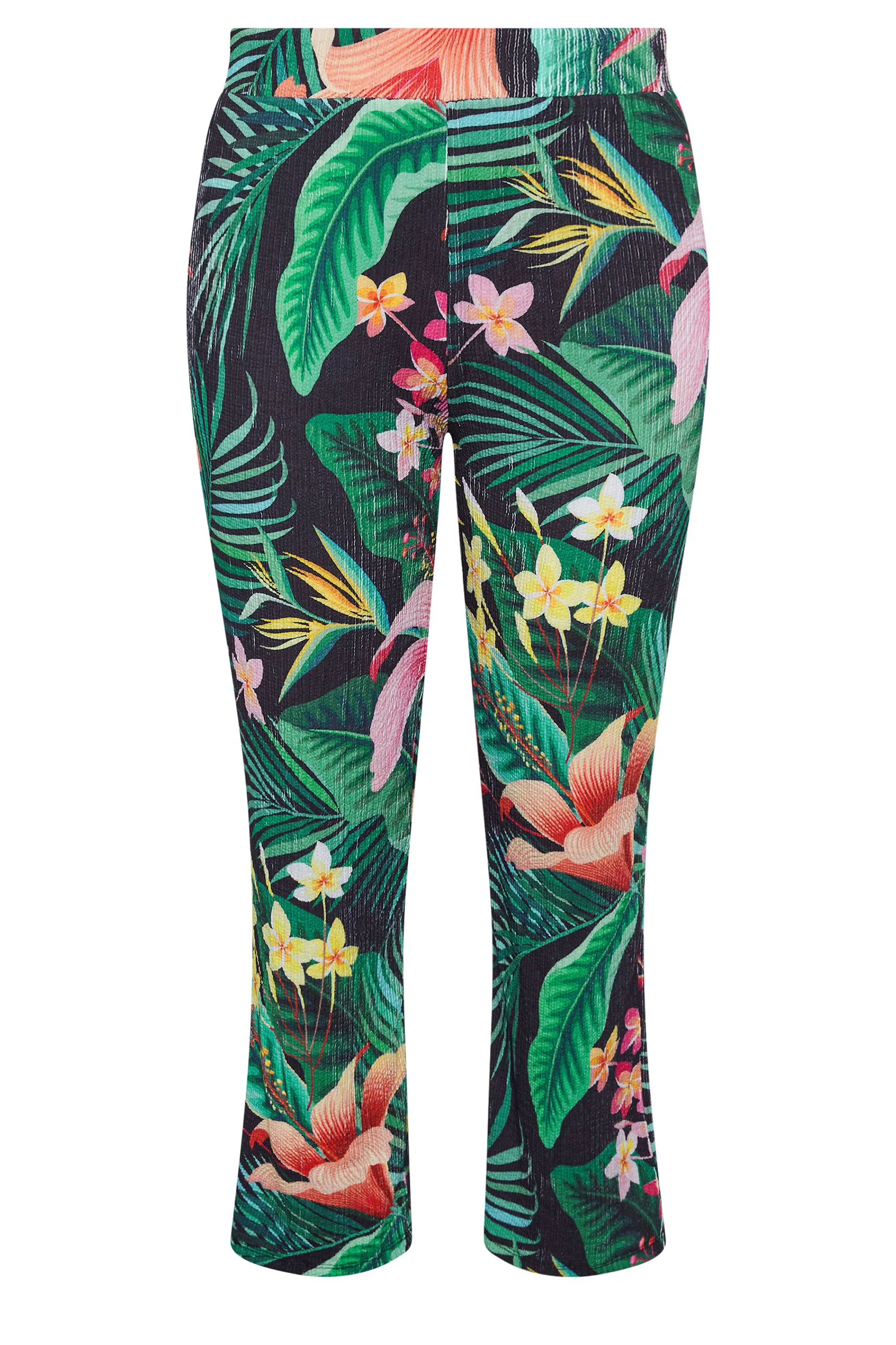 YOURS Curve Green Tropical Print Wide Leg Trousers