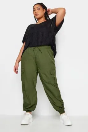 YOURS Curve Khaki Green Cargo Pocket Parachute Trousers