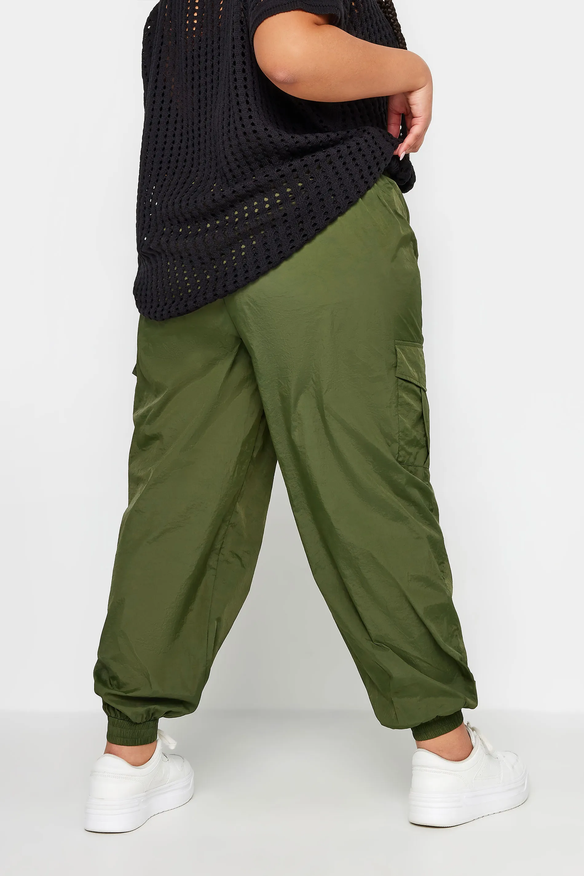 YOURS Curve Khaki Green Cargo Pocket Parachute Trousers