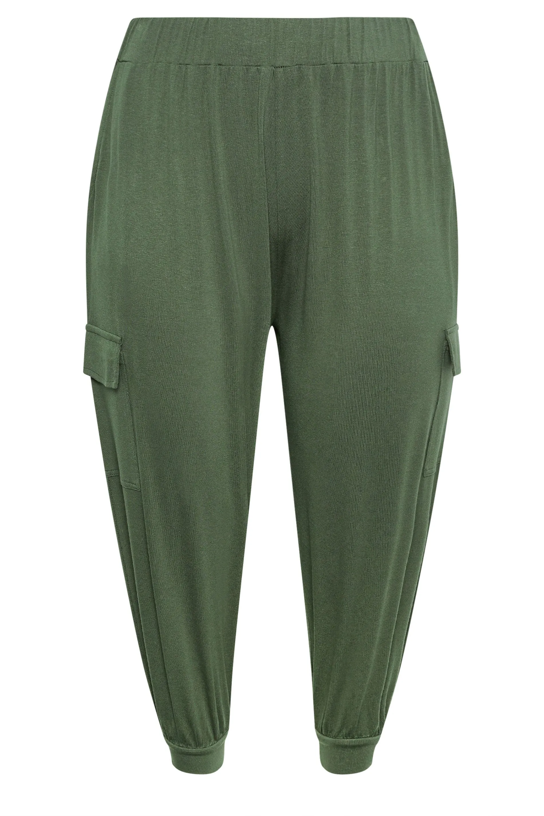 YOURS Curve Khaki Green Cropped Cargo Harem Trousers